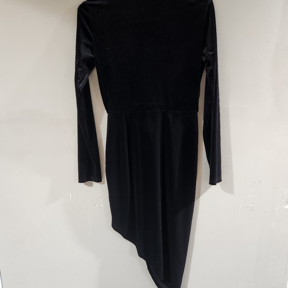 Goth Black Velvet Dress V Line Size M Mini - Picture 4 of 4